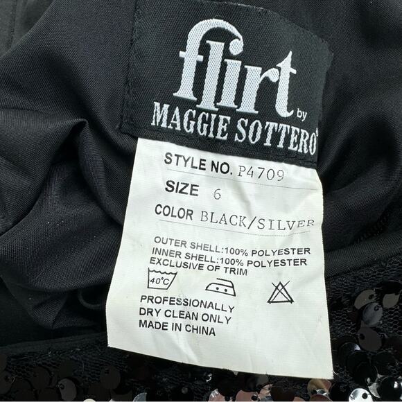 Maggie Sottero Flirt Statement Dress Black Silver Sequin Formal Gown Size 6 - Picture 7 of 9